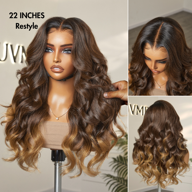 PartingMax Glueless Wig Ombre Brown Loose Body Wave 7x6 Closure HD Lace Wig
