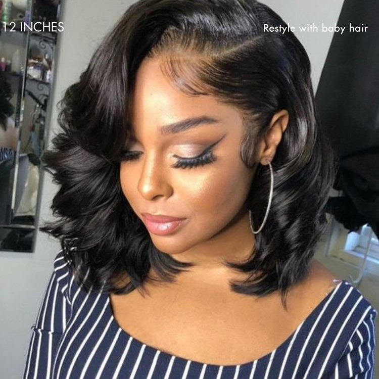 \Honey Brown with Blonde Highlights / Natural Black Bouncy Body Wave Glueless 13x4 Frontal Lace Human Hair Wig