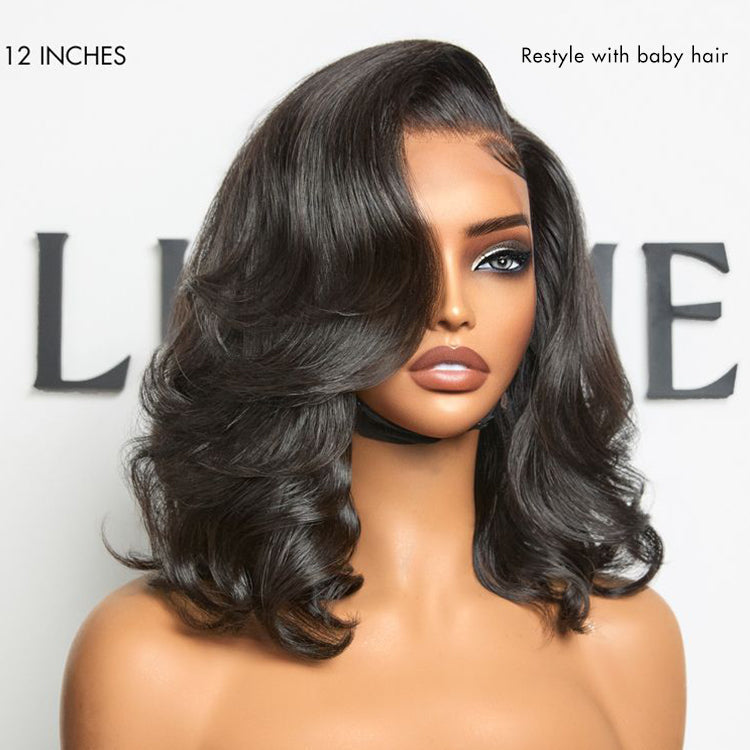 \Honey Brown with Blonde Highlights / Natural Black Bouncy Body Wave Glueless 13x4 Frontal Lace Human Hair Wig