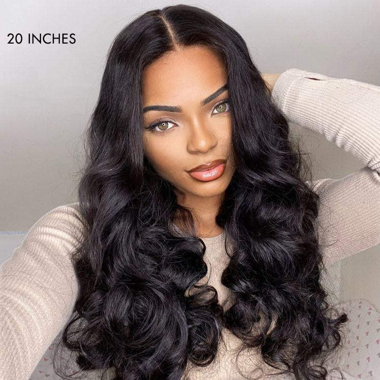 Natural Black Loose Body Wave 5x5 Closure HD Lace Glueless Mid Part Long Wig