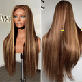 180% Density Honey Blonde Highlight Silky Straight Glueless 5x5 Closure HD Lace Long Wig