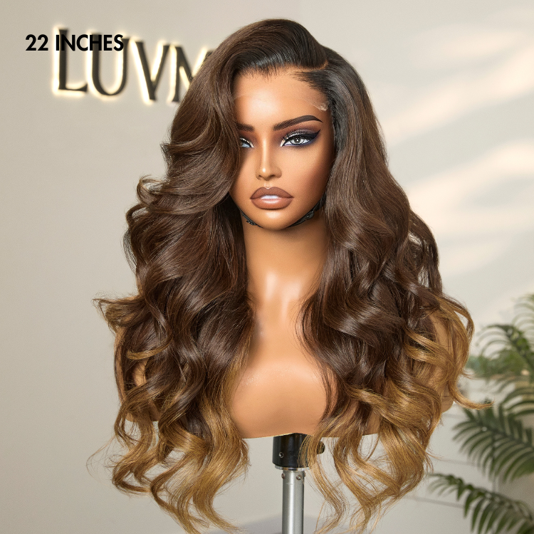 PartingMax Glueless Wig Ombre Brown Loose Body Wave 7x6 Closure HD Lace Wig