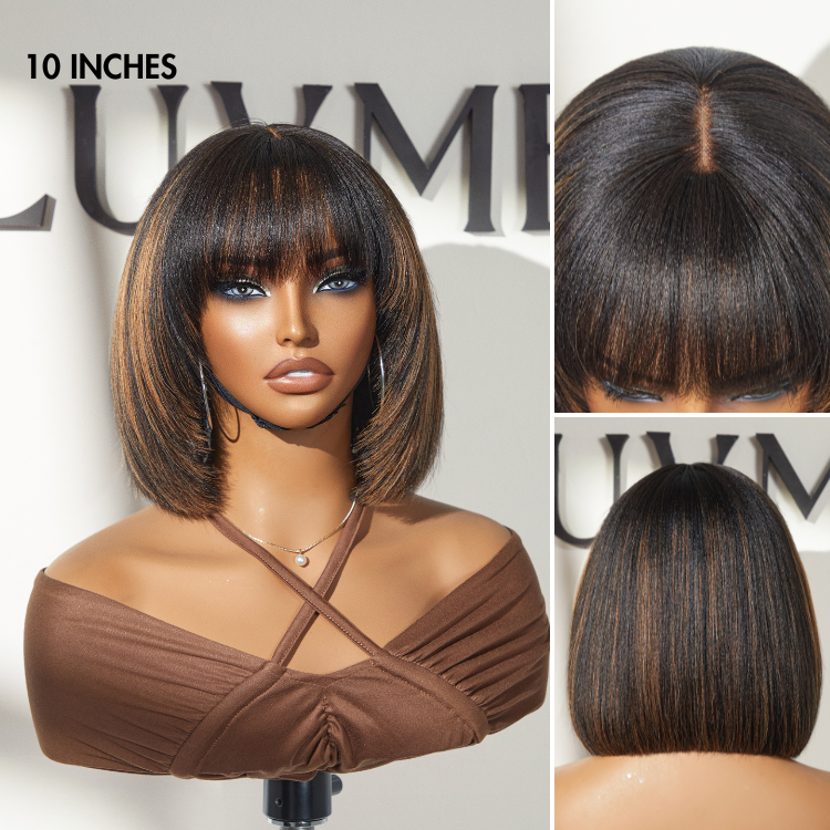 Weekly Special | Put On and Go Brown Highlight / Natural Black Layered Cut Yaki Straight Minimalist Lace Bob Wig with Bangs