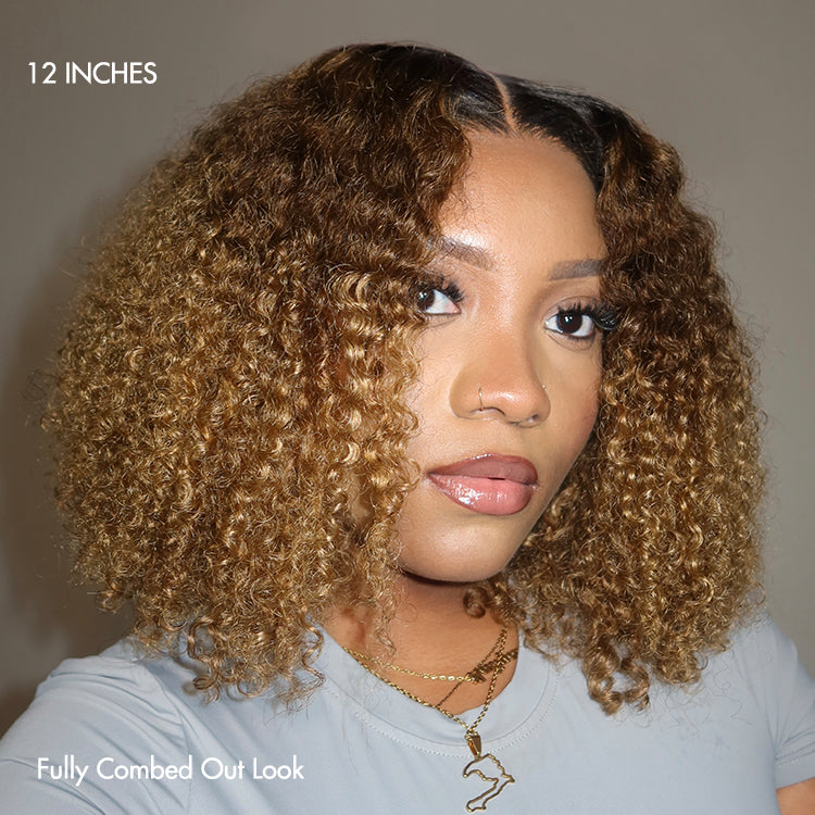 1 SEC INSTALL WIG | Sun-kissed Ombre Blonde Kinky Curly Glueless 5x5 Clouse Pre-Cut Lace Wig