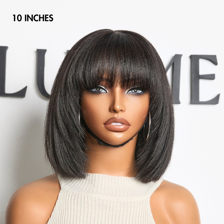 Weekly Special | Put On and Go Brown Highlight / Natural Black Layered Cut Yaki Straight Minimalist Lace Bob Wig with Bangs
