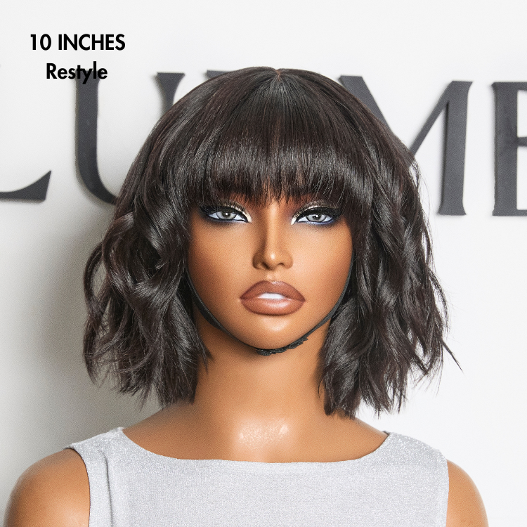 Special Offer | Put On and Go Brown Highlight / Natural Black Layered Cut Yaki Straight Minimalist Lace Bob Wig with Bangs
