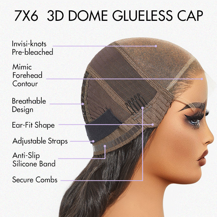 PartingMax Glueless Wig Silky Straight 7x6 Closure HD Lace Pre Plucked & Bleached Breathable Cap