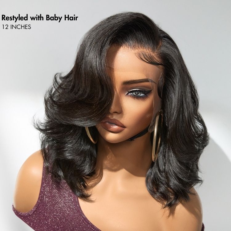 \Honey Brown with Blonde Highlights / Natural Black Bouncy Body Wave Glueless 13x4 Frontal Lace Human Hair Wig