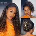 Water Wave Flexi-Fit Invisi Drawstring Cap 360 Lace Long Curly Wig Pre-Cut Lace