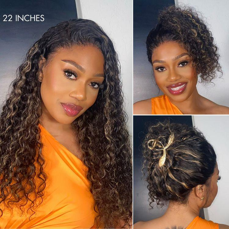 Water Wave Flexi-Fit Invisi Drawstring Cap 360 Lace Long Curly Wig Pre-Cut Lace