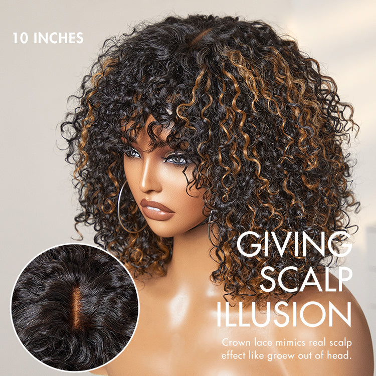 2 for $159.9 | 10 Inches Brown Highlight Water Wave Minimalist Lace Wig + 10 Inches Blunt Cut Glueless Minimalist HD Bob Wig No Code Needed