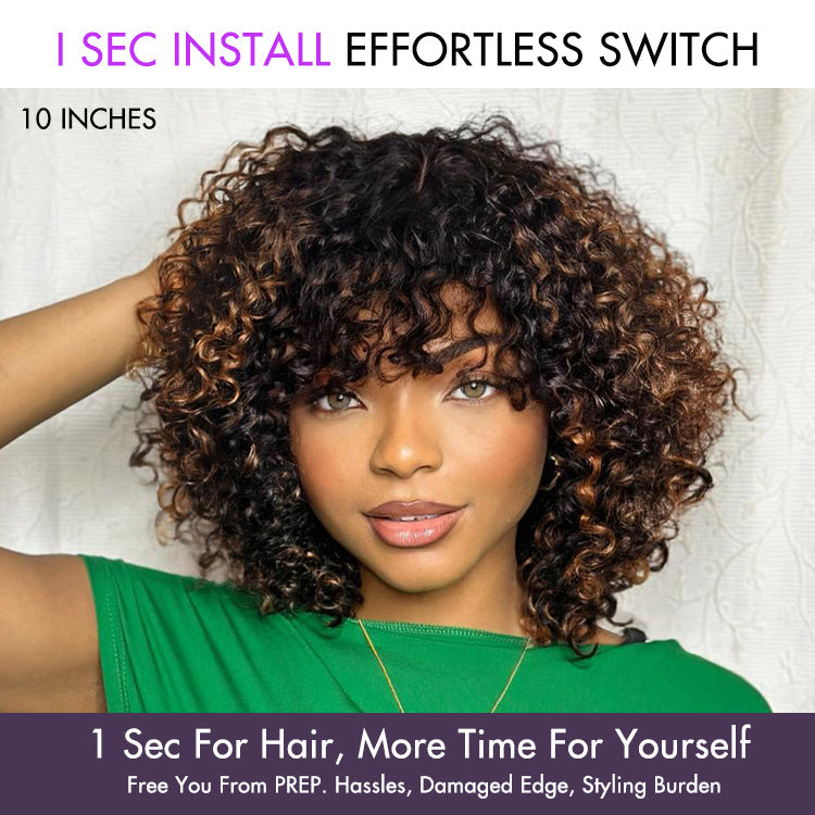 2 for $159.9 | 10 Inches Brown Highlight Water Wave Minimalist Lace Wig + 10 Inches Blunt Cut Glueless Minimalist HD Bob Wig No Code Needed