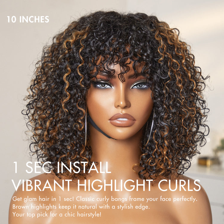 2 for $159.9 | 10 Inches Brown Highlight Water Wave Minimalist Lace Wig + 10 Inches Blunt Cut Glueless Minimalist HD Bob Wig No Code Needed