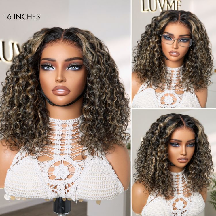 Blonde Highlight Water Wave Snugfit Glueless 5x5 Closure Lace Long Curly Wig Pre-Cut Lace