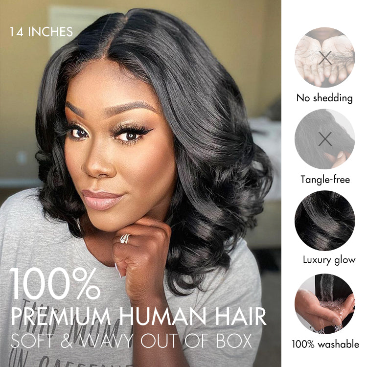 Gorgeous Natural Black Loose Wave 5x5 Closure Lace Glueless Short Wig 100% Human Hair