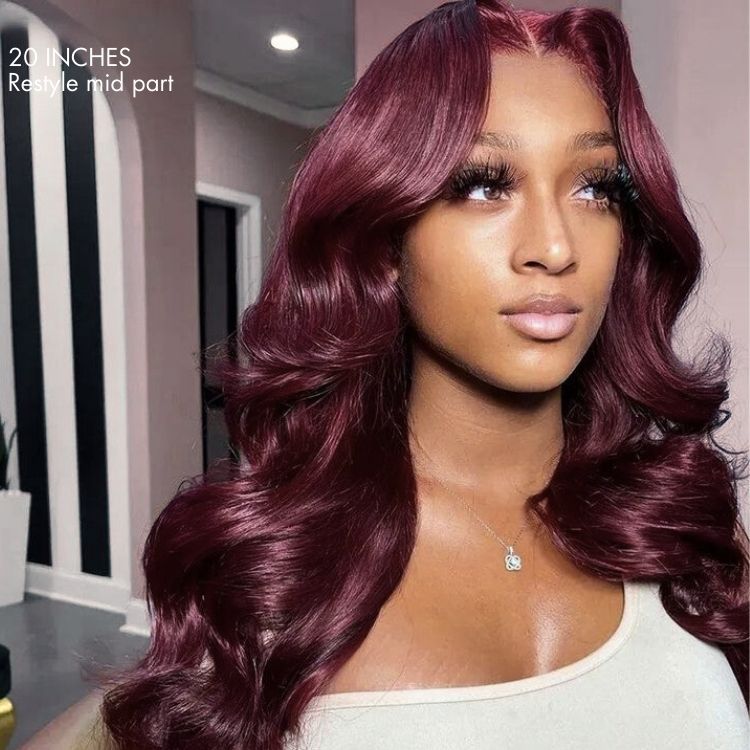 Chic Burgundy 99J Layered Cut Loose Body Wave Glueless 5x5 Closure Lace Wig Pre-Cut Lace