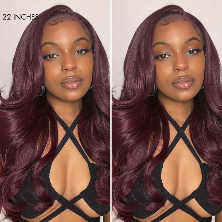 Chic Burgundy 99J Layered Cut Loose Body Wave Glueless 5x5 Closure Lace Wig Pre-Cut Lace