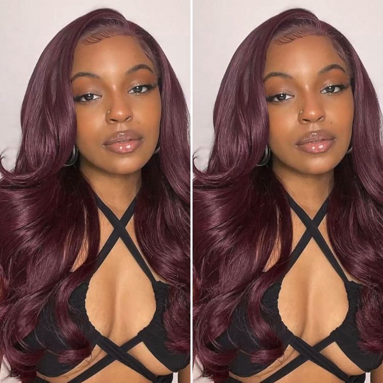 Chic Burgundy 99J Layered Cut Loose Body Wave Glueless 5x5 Closure Lace Wig Pre-Cut Lace