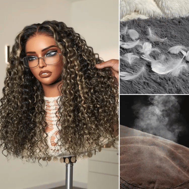 Blonde Highlight Water Wave Snugfit Glueless 5x5 Closure Lace Long Curly Wig Pre-Cut Lace