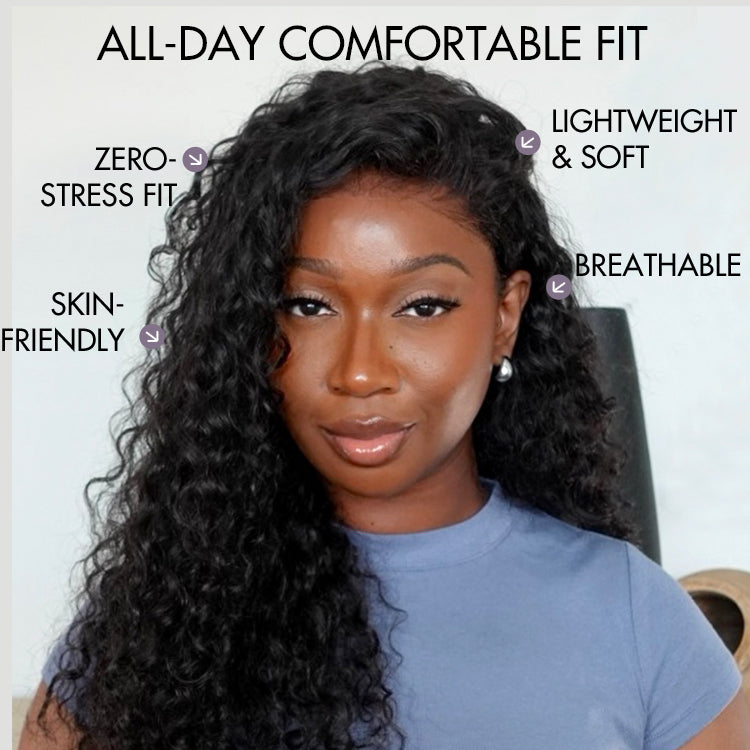 Deep Parting Water Wave Human Hair Wig Glueless 11x6 Frontal HD Lace Curly Wig