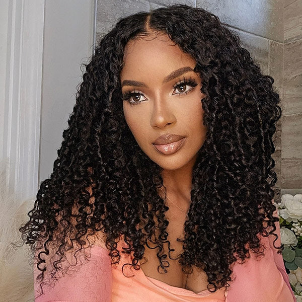 Burmese Curly Glueless Wigs Elastic Drawstring Snug Fit Wear Go Wigs With Finger Coils Ends