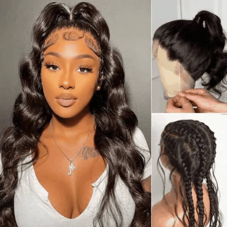 Classy Natural Black Body Wave Free Parting Half Up Half Down Wig Invisi Drawstring Cap Pre-cut Lace