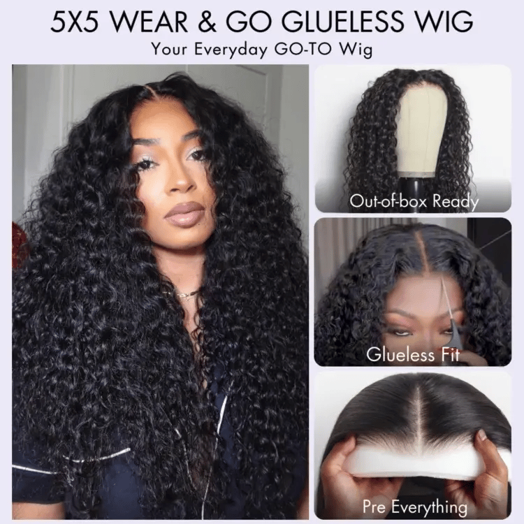 Effortless Water Wave Snugfit Glueless 5x5 Closure Pre-Cut Lace Curly Wig