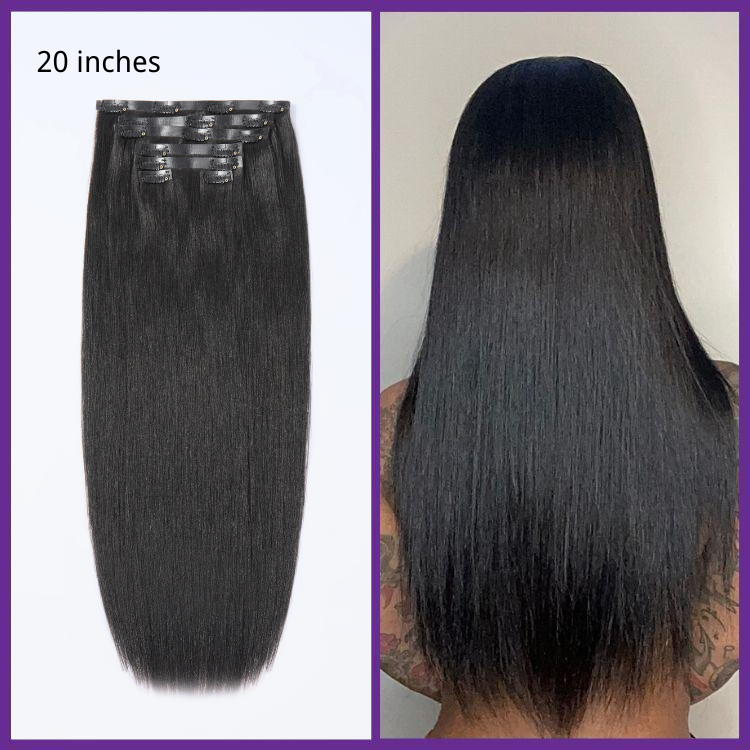 Ultra Natural Seamless Yaki Straight Clip in Extensions Real Human Hair Pieces 135g 9pcs / 7pcs
