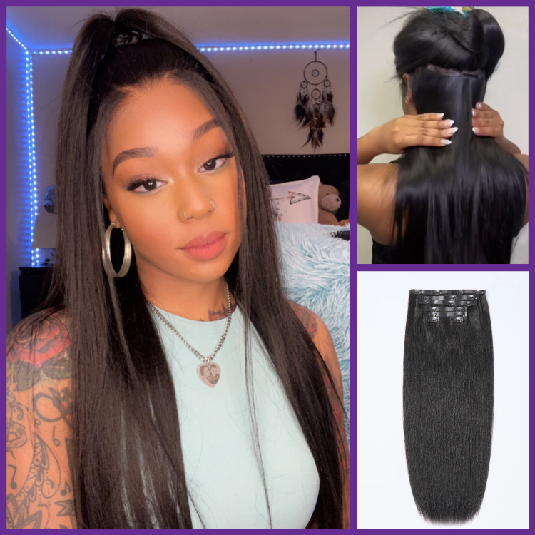 Ultra Natural Seamless Yaki Straight Clip in Extensions Real Human Hair Pieces 135g 9pcs / 7pcs