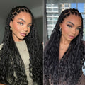 Readitress™ Light Weight Flexi-Fit Invisi Drawstring Cap Full Lace Knotless Boho Curls Braided Long Wig Super Natural Scalp