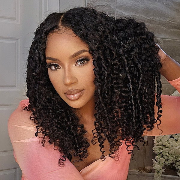 Burmese Curly Glueless Wigs Elastic Drawstring Snug Fit Wear Go Wigs With Finger Coils Ends