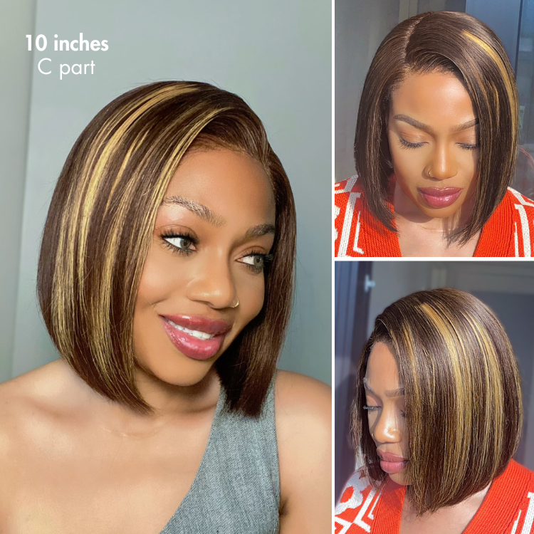 PartingMax Glueless Wig Honey Blonde Highlight Silky Blunt Cut 7x6 Closure HD Lace Bob Wig