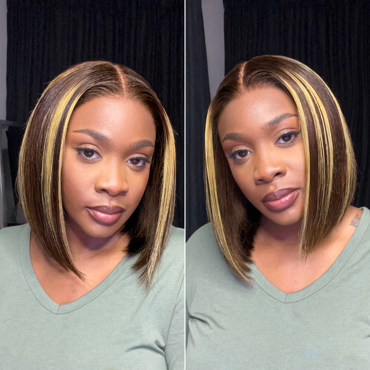 PartingMax Glueless Wig Honey Blonde Highlight Silky Blunt Cut 7x6 Closure HD Lace Bob Wig