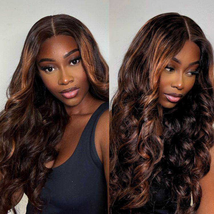 Elegant Copper Ombre Highlights Loose Body Wave Glueless 5x5 Closure Wig Breathable Cap