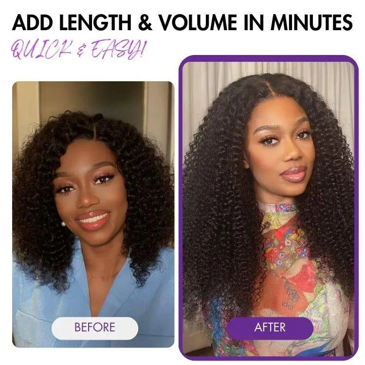 Kinky Curly Seamless Clip in Extensions Human Hair with Free Gift