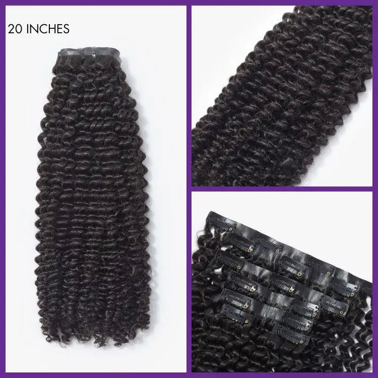 Kinky Curly Seamless Clip in Extensions Human Hair with Free Gift