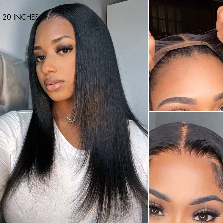 Black 180% Density Layered Cut Glueless 5x5 Closure Lace  Wig Pre-Plucked Hairline