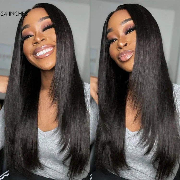 Black 180% Density Layered Cut Glueless 5x5 Closure Lace  Wig Pre-Plucked Hairline