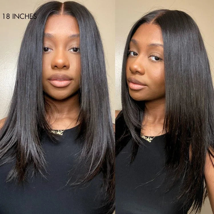 Black 180% Density Layered Cut Glueless 5x5 Closure Lace  Wig Pre-Plucked Hairline