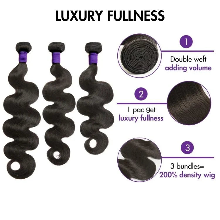 Upgraded Brazilian Hair Body Wave 3 Bundles with 5x5 HD Lace Closure