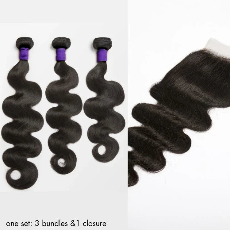 Upgraded Brazilian Hair Body Wave 3 Bundles with 5x5 HD Lace Closure