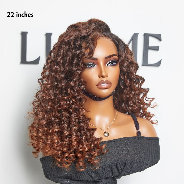 PartingMax Glueless Wig Ombre Copper Brown Water Wave 7x6 Closure HD Lace Wig