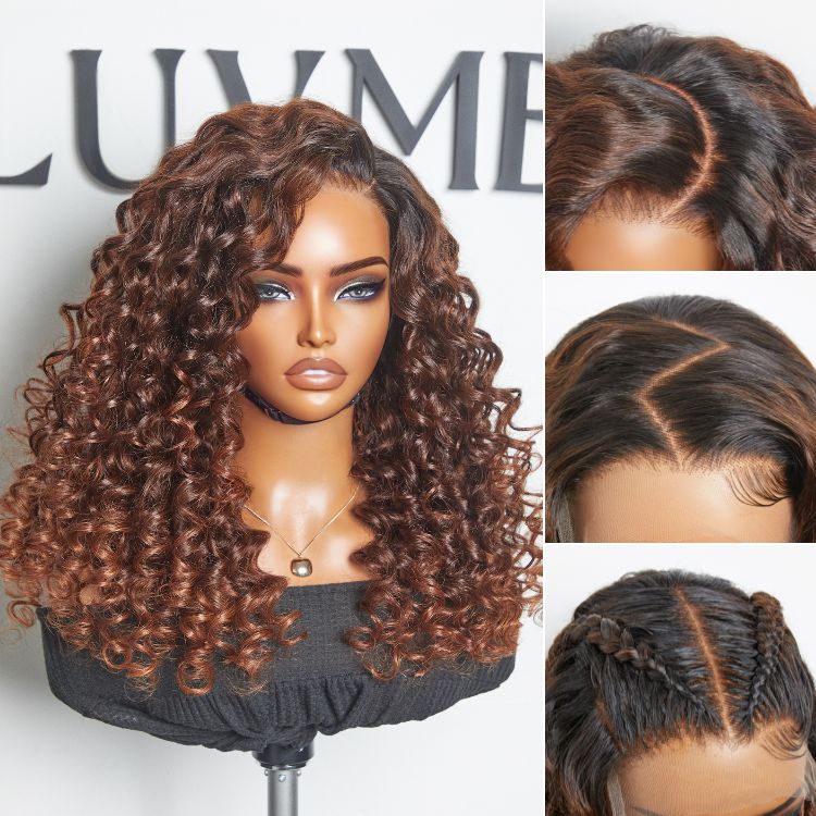 PartingMax Glueless Wig Ombre Copper Brown Water Wave 7x6 Closure HD Lace Wig