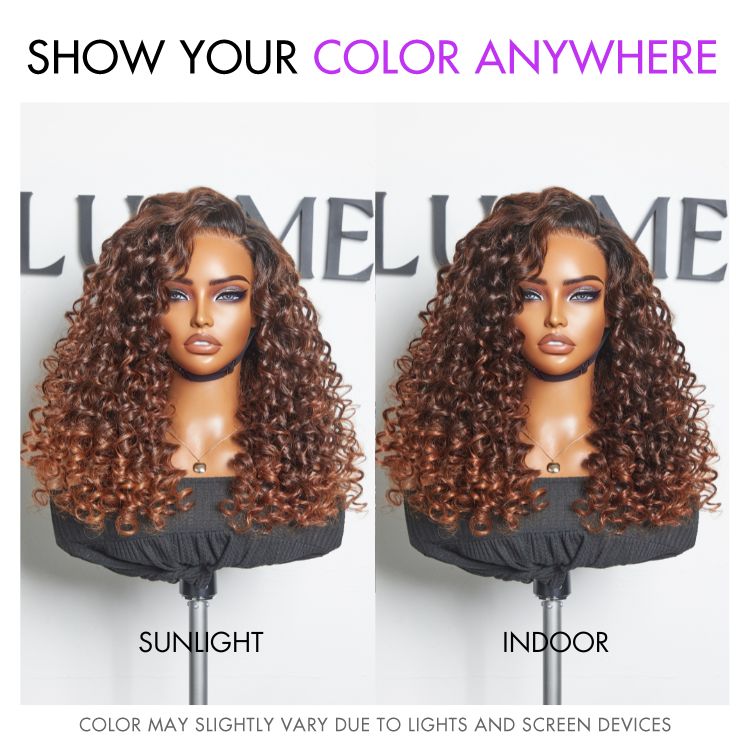 PartingMax Glueless Wig Ombre Copper Brown Water Wave 7x6 Closure HD Lace Wig