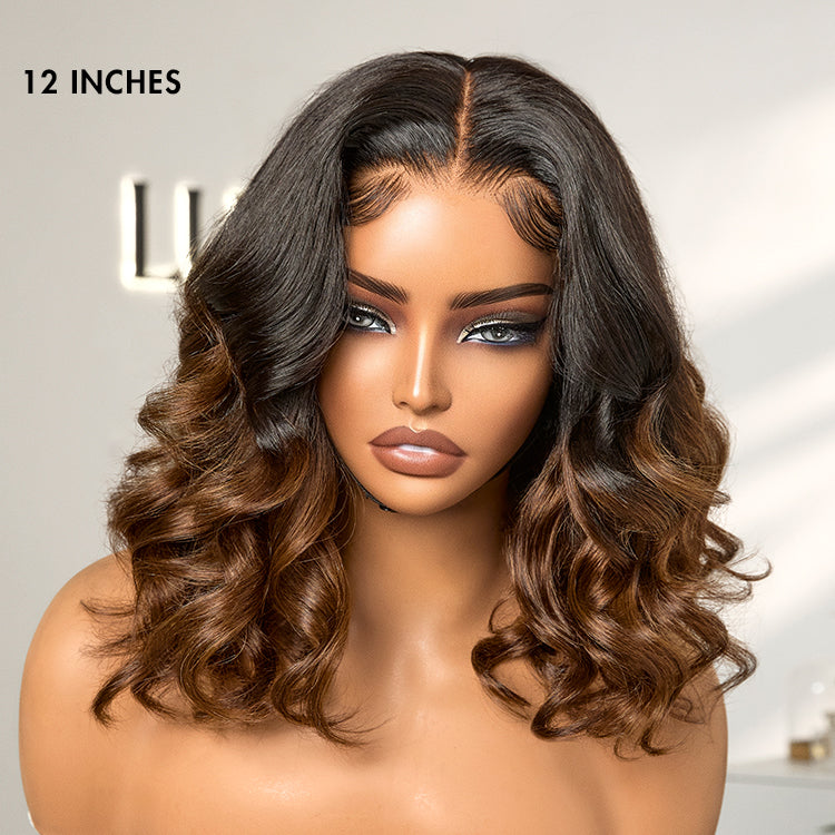 Ombre Brown Loose Body Wave Glueless 5x5 Closure Lace Wig Pre-Cut Lace
