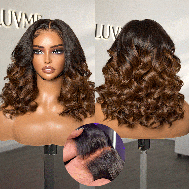 Ombre Brown Loose Body Wave Glueless 5x5 Closure Lace Wig Pre-Cut Lace