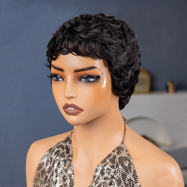 24h Ship Out | Pixie Wig Pre-styled Human Hair Machine Made Short Curly Wigs Beginner Friendly
