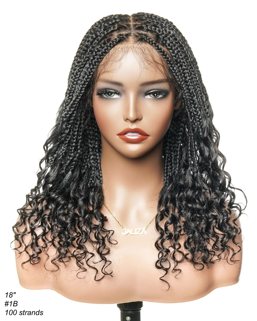 Nina - Short Pre Bleached HD Full Lace Knotless Box Braided Wig With Human Hair Curly Ends