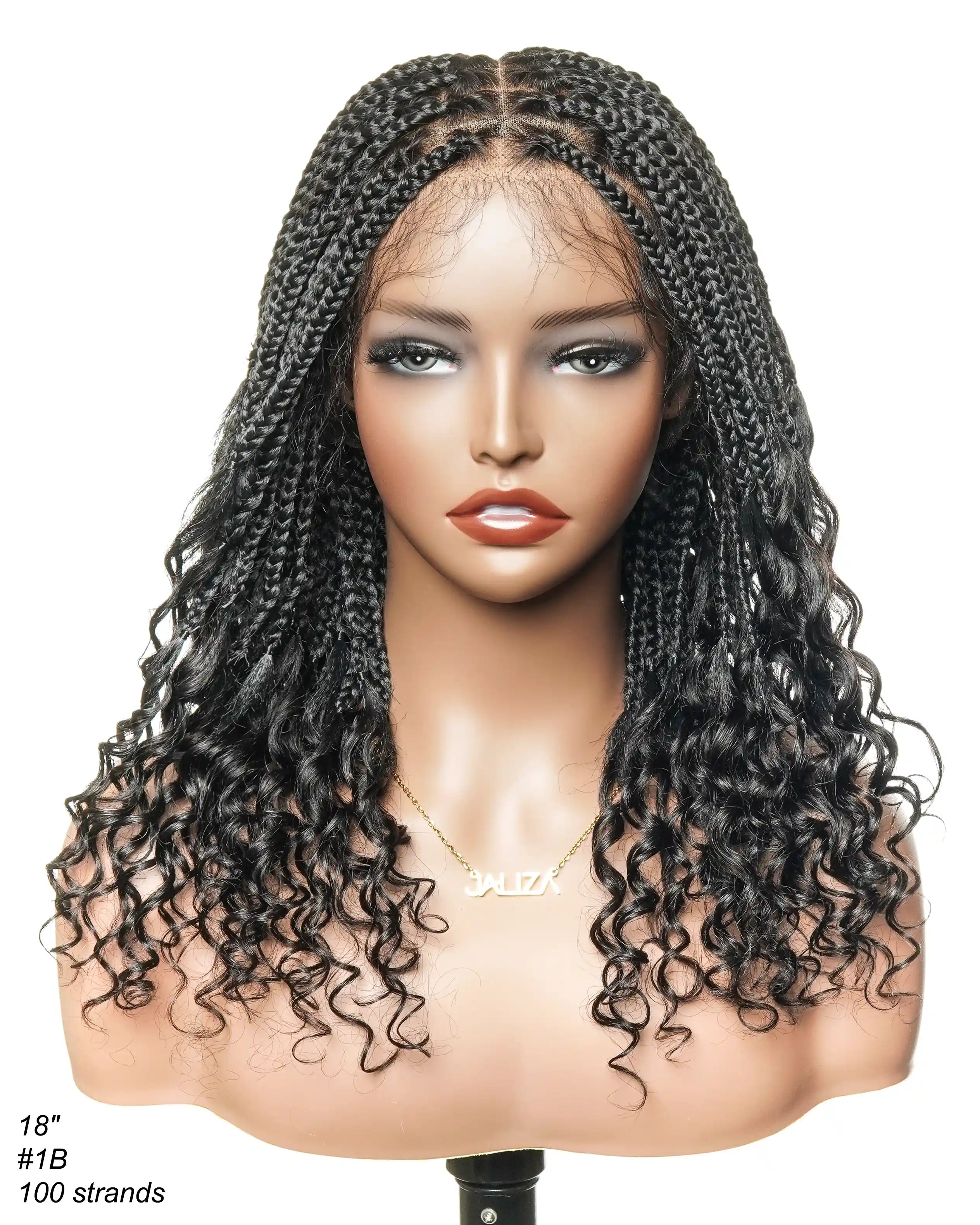 Nina - Short Pre Bleached HD Full Lace Knotless Box Braided Wig With Human Hair Curly Ends