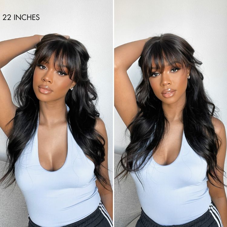 180% Density Loose Body Wave Glueless 7x6 Closure HD Lace Human Hair Wig with Bangs Pre-Cut Lace